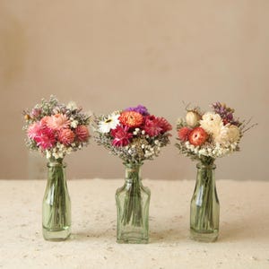 Dried Flower Bud Vase Bouquet in Antique Style Perfume Bottles, Summer Wedding, Baby Shower & Home Decor, Floral Gift under 25