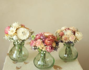 Dried Flower Bouquet in French Provincial Jam Jars, Wildflower Wedding & Home Decor