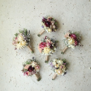 Dried Wildflower Boutonniere Pairs: Petite Wedding Groomsmen Florals and Dinner Decor & Gift Favors