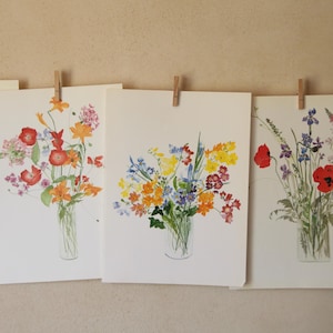 Vintage Floral Watercolor Prints: Set of Five Botanical Illustrations from Books