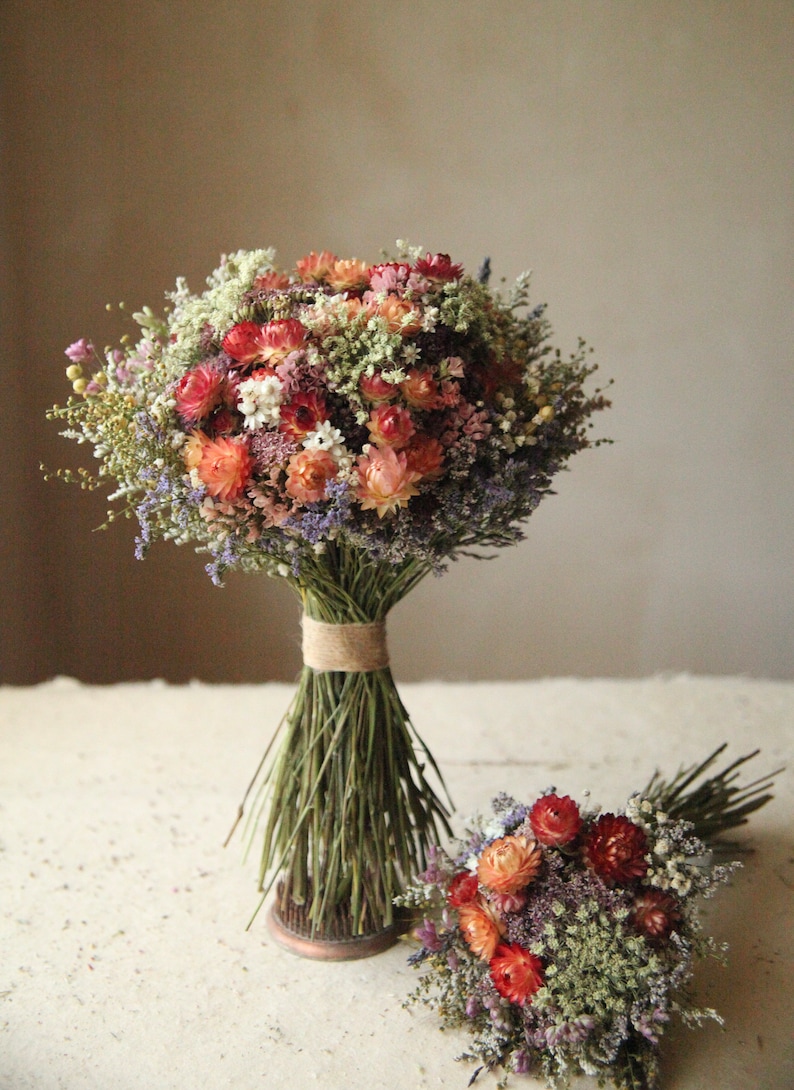 Custom Dried Wildflower Wedding Bouquets, Romantic Boho Wedding Decor, Dried Flower Bridal Bouquet and Centerpiece, Seasonal Wedding Decor image 2