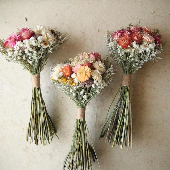 Bridesmaid, Bridal & Flower Girl Dried Flower Bouquets, Wildflower Garden Home Decor