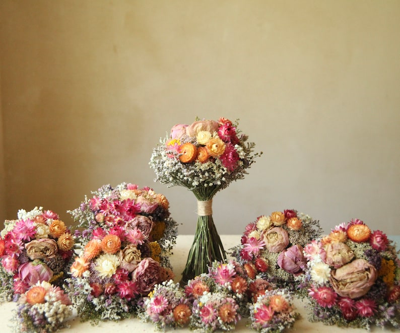 Medium Sized Peony and Strawflower, Custom Made Bridesmaid Bouquets