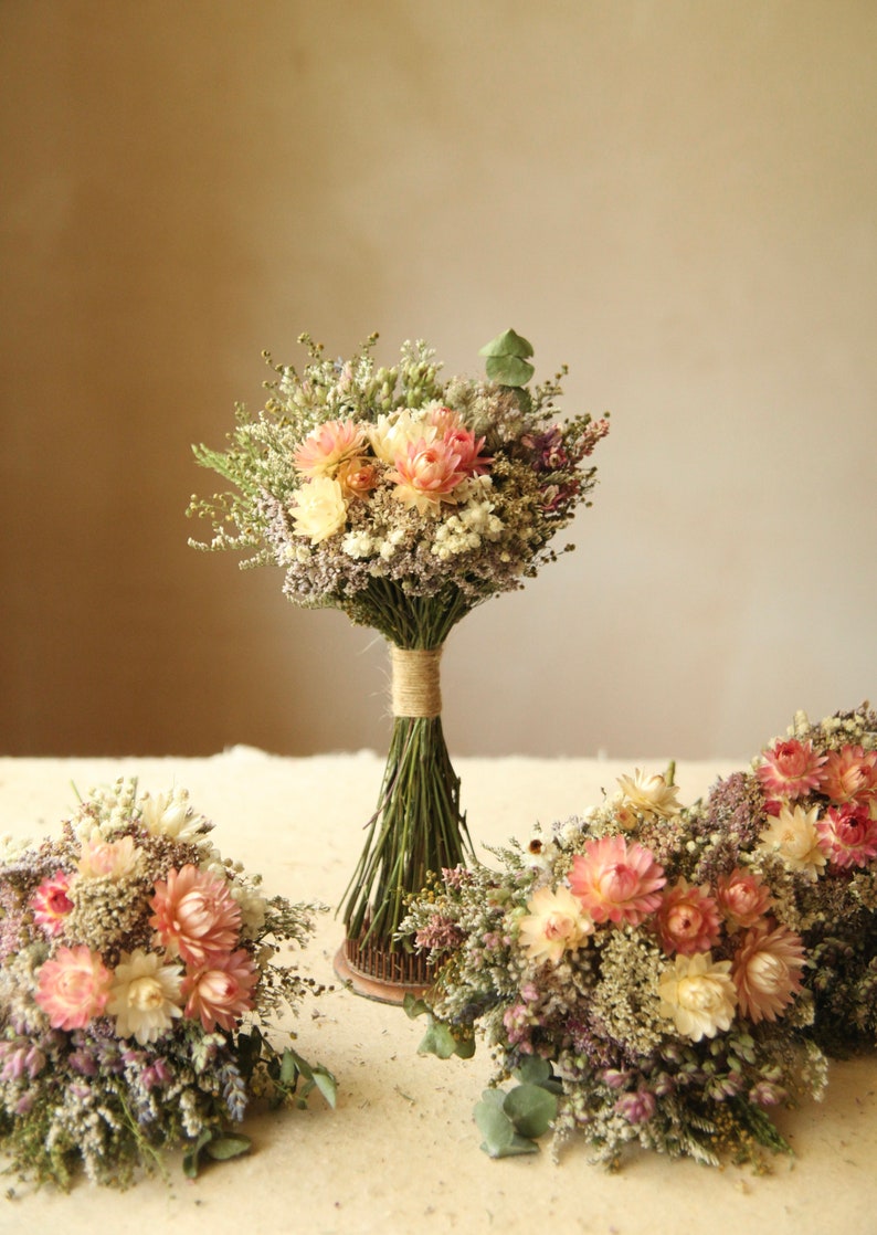 Custom Dried Wildflower Wedding Bouquets, Romantic Boho Wedding Decor, Dried Flower Bridal Bouquet and Centerpiece, Seasonal Wedding Decor image 4