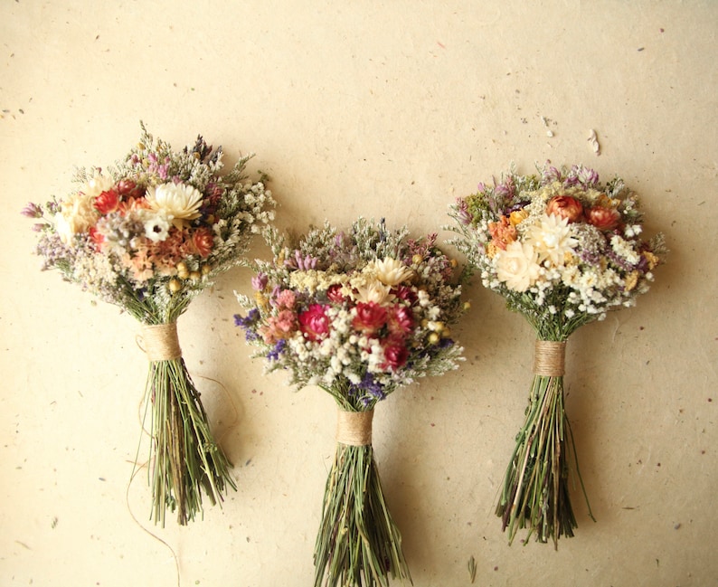 Custom Dried Wildflower Wedding Bouquets, Romantic Boho Wedding Decor, Dried Flower Bridal Bouquet and Centerpiece, Seasonal Wedding Decor image 7