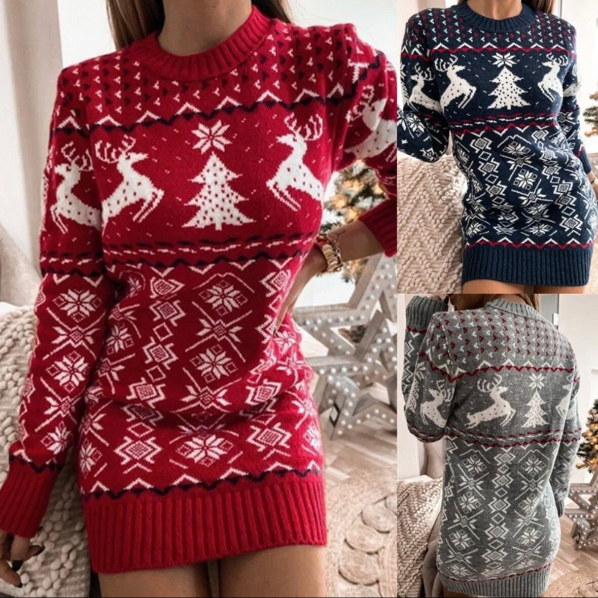 Christmas Sweater Dress Xmas Knitted Sweater Ugly Christmas - Etsy