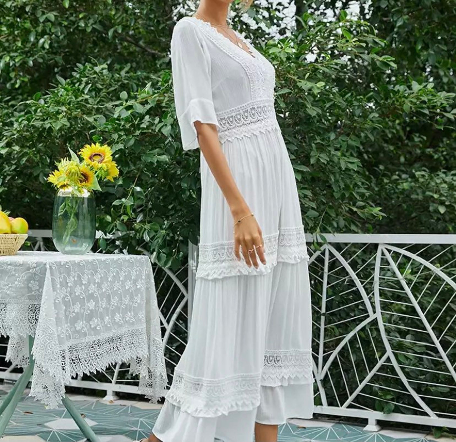 Boho Lace Dress Bohemian White Dress White Lace Dress Boho - Etsy