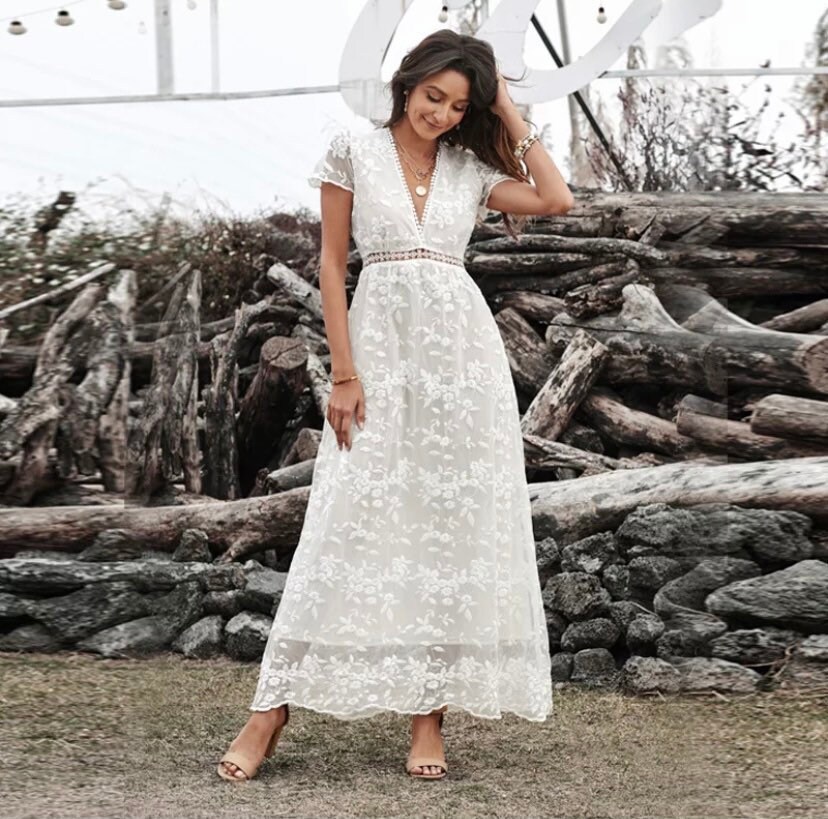 Boho Lace Dress Boho White Dress Floral Lace Dress Rustic Etsy