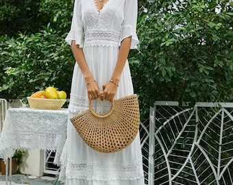 white lace boho maxi dress