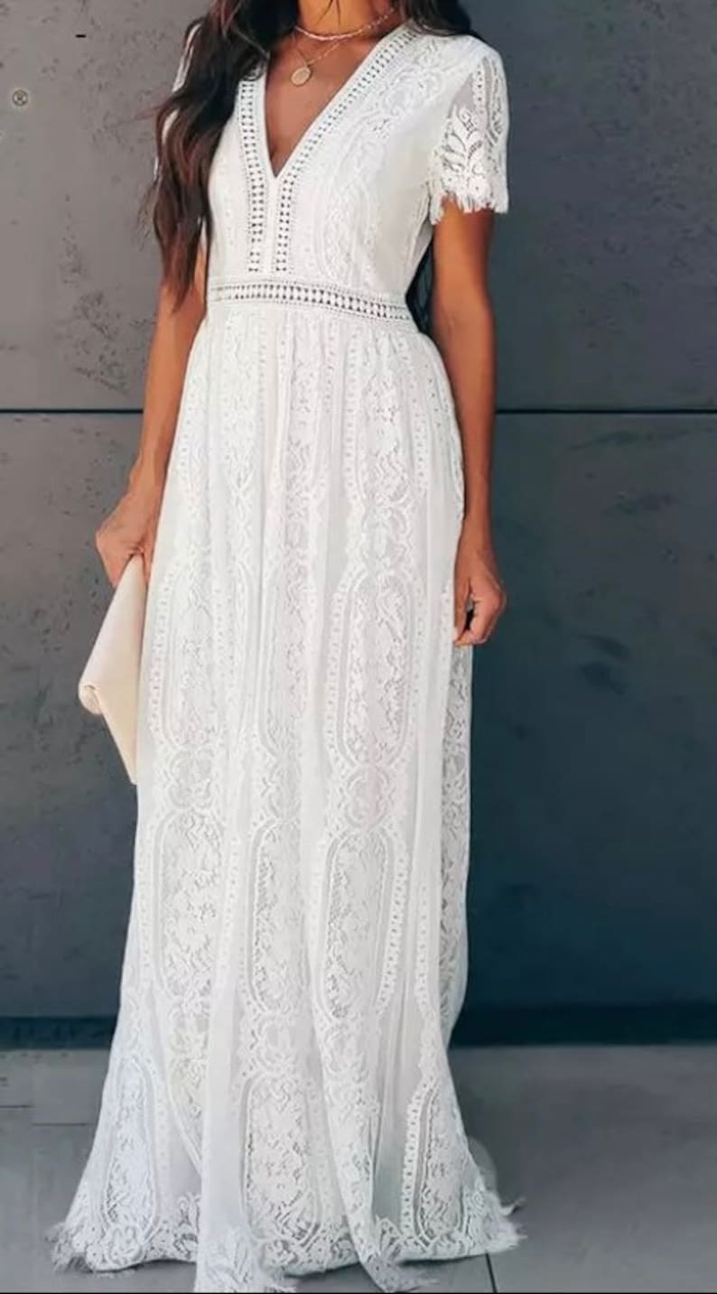 Boho Lace Dress White Lace Dress Beach Wedding Dress - Etsy