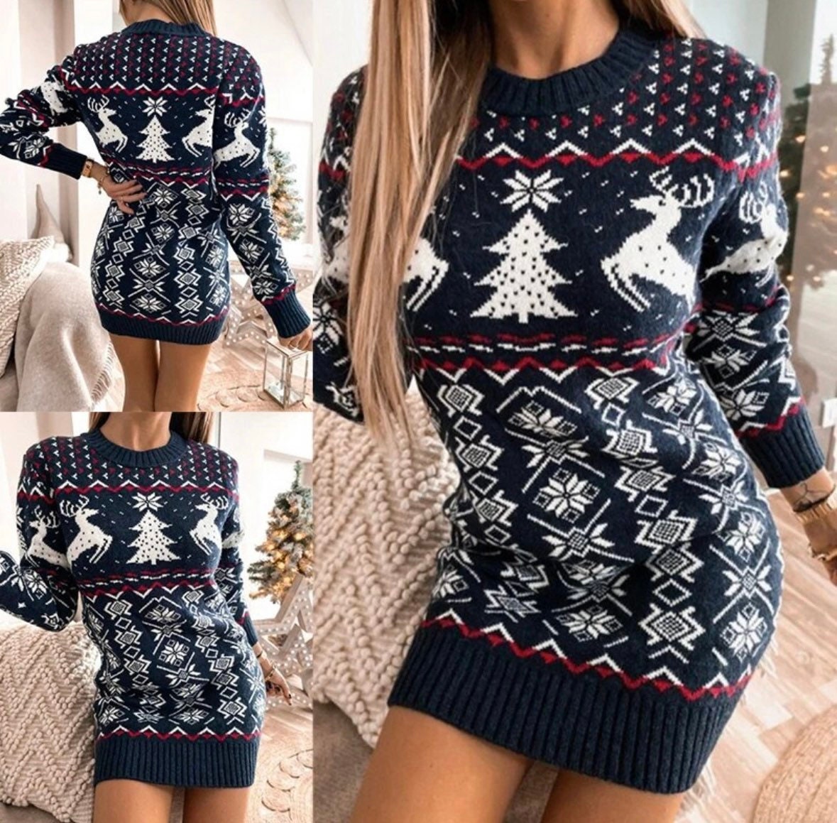 Christmas Sweater Dress Xmas Knitted Sweater Ugly Christmas - Etsy