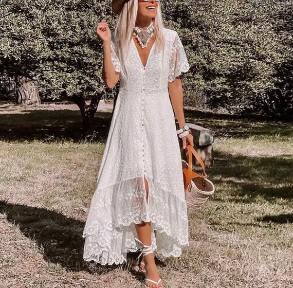 bohemian lace midi dress