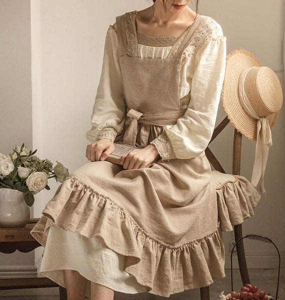 Linen Apron Dress Cotton Apron Cottage Dress Vintage Apron - Etsy Hong Kong