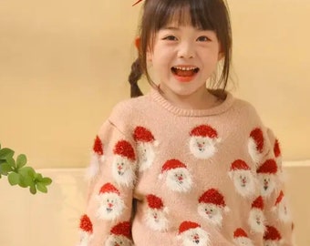 Girl's ugly Christmas sweater, Santa sweater, fuzzy soft knitted sweater, Xmas pullover, oversized sweater, Santa clays, gift for girls baby