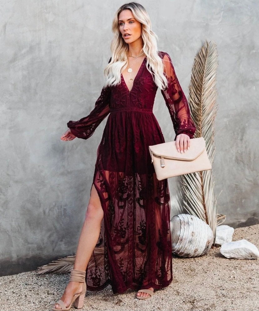 boho black lace maxi dress