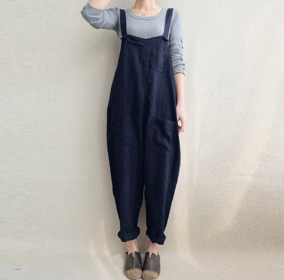 Navy Linen Overalls Linen Jumpsuitsolid Color Jumpsuit - Etsy