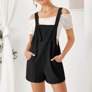 RIVER Linen Overalls Short Black 