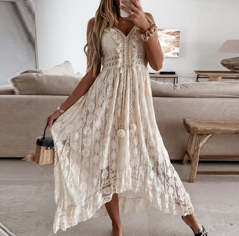 Boho Lace Dress Bohemian White Dress White Lace Dress - Etsy Canada