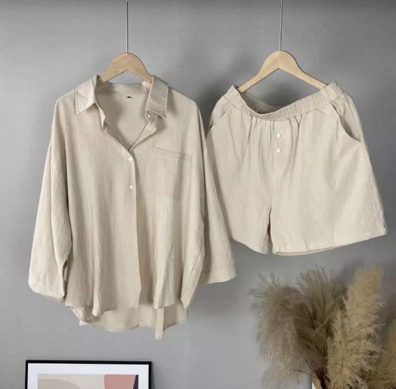 Cotton and Linen Shirt Set Shirt and Shorts Set Linen Dress - Etsy
