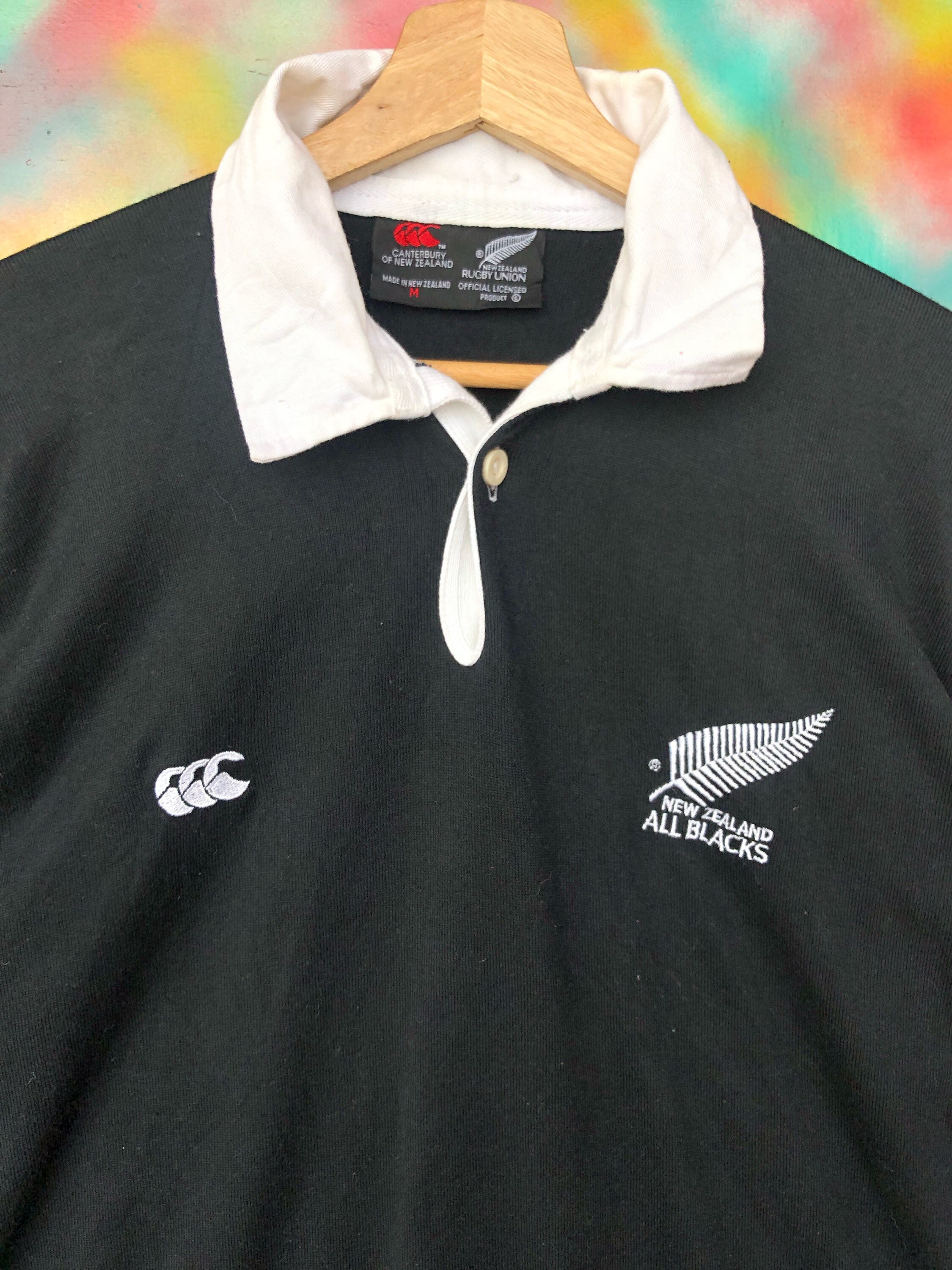 Uiterst zeldzaam! Canterbury All Blacks Sweatshirt Multicolour Collar Rugby van Nieuw-Zeeland groot logo vintage mannenkleding Steinlager League Kleding Gender-neutrale kleding volwassenen Hoodies & Sweatshirts Sweatshirts 