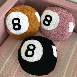 Tufted 8 Ball Pillow Cover, Punch Needle Billiard Pillow Case, Black Magic Eight Ball Pillow, Throw Pillow Case
