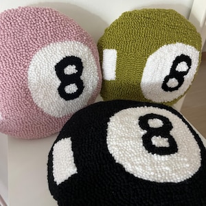 Tufted 8 Ball Pillows, Punch Needle Magic Black 8 Ball Pillow Cover, Billiard Pillow Case