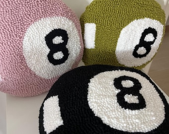Tufted 8 Ball Pillows, Punch Needle Magic Black 8 Ball Pillow Cover, Billiard Pillow Case