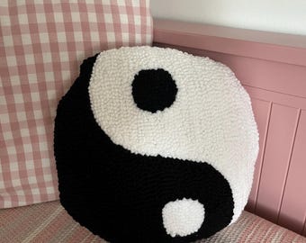 Funda de almohada Yin Yang con mechones, almohada Yin Yang con aguja perforadora, funda de almohada Yin Yang decorativa