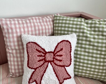 Punch Needle Pillow, Pink Ribbon Pillow, Coquette Pillow, Throw Pillow Cases,  Gift For Girls, Tufted Pillow