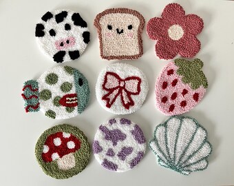 Punch Needle Drink Coaster, Throw Mug Rug, Cute Punch Needle Coasters