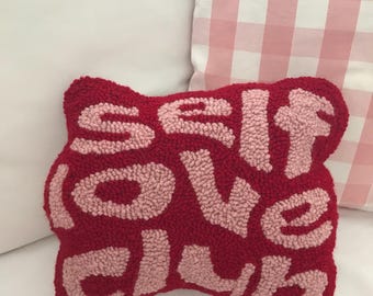 Tufted Self Love Club Pillow, Punch Needle Pillow, Self Love Pillow Case, Throw Cute Pillow Case