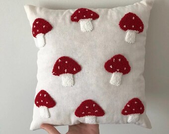Punch Needle Mushroom Pillow Case, Tufted Mushroom Pillow Cover, Throw Mushromm Pillow Case, Gift for Girls