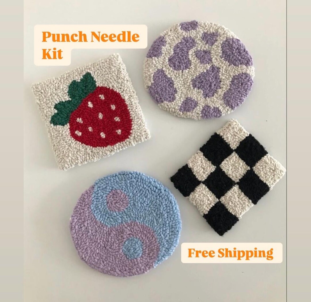 Diy Punch Needle Coaster Kit, Punch Needle Kit Beginner, 4 Pcs Tufted ...