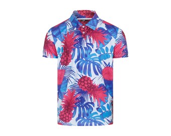 Golf Polo Shirt for men trendy shirt for golf lover unique golf polo gift for him standout tropical design golf shirt loud golf shirt