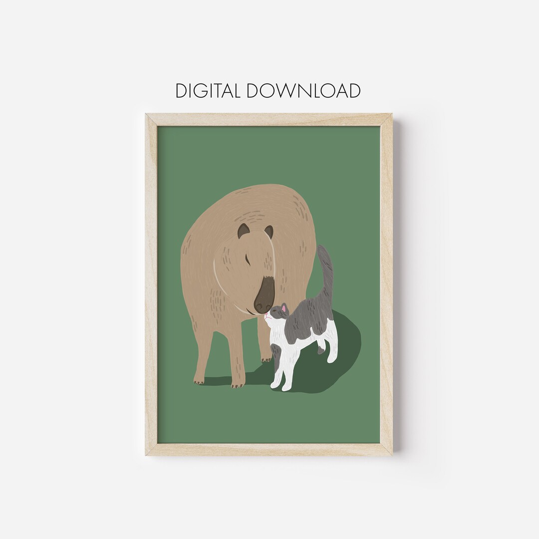 Capybara avec illustration de chat, impression numérique téléchargeable ...