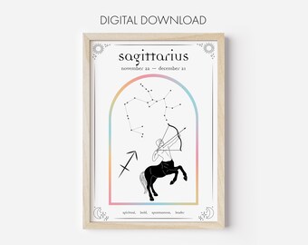 Sagittarius Poster Print, Digital Download, Printable, Zodiac Poster, Star Sign Print, Sagittarius Wall Decor, Astrology Print Wall Art