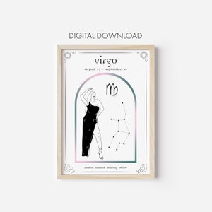 Virgo Poster Print, Digital Download, Printable, Zodiac Poster, Star Sign Print, Virgo Wall Decor, Astrology Print Wall Art