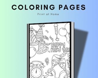 Printable 15 Happy New Year Coloring Pages - Instant Download - Print at HomeCraft supplies, relaxation, create, art, color