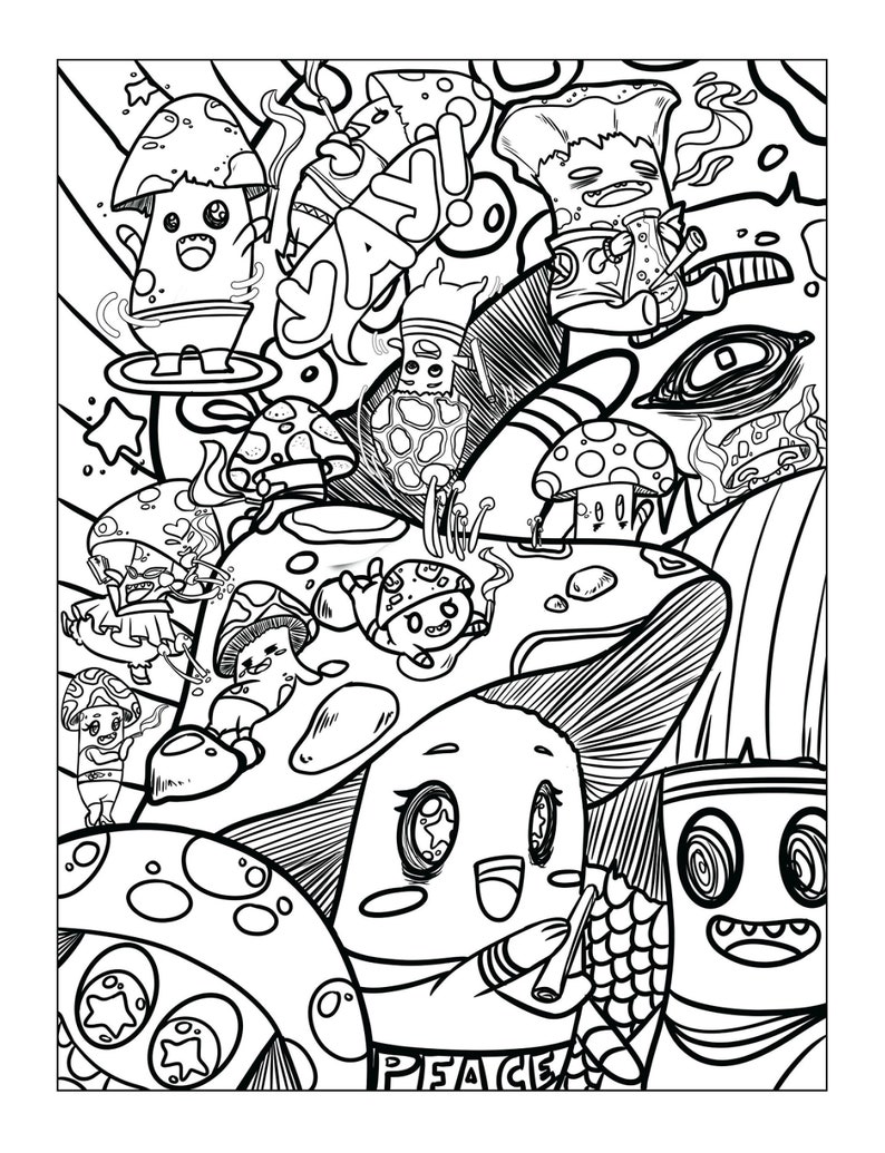 Trippy Stoner Printable Coloring Pages 16 Digital Downloads - Etsy