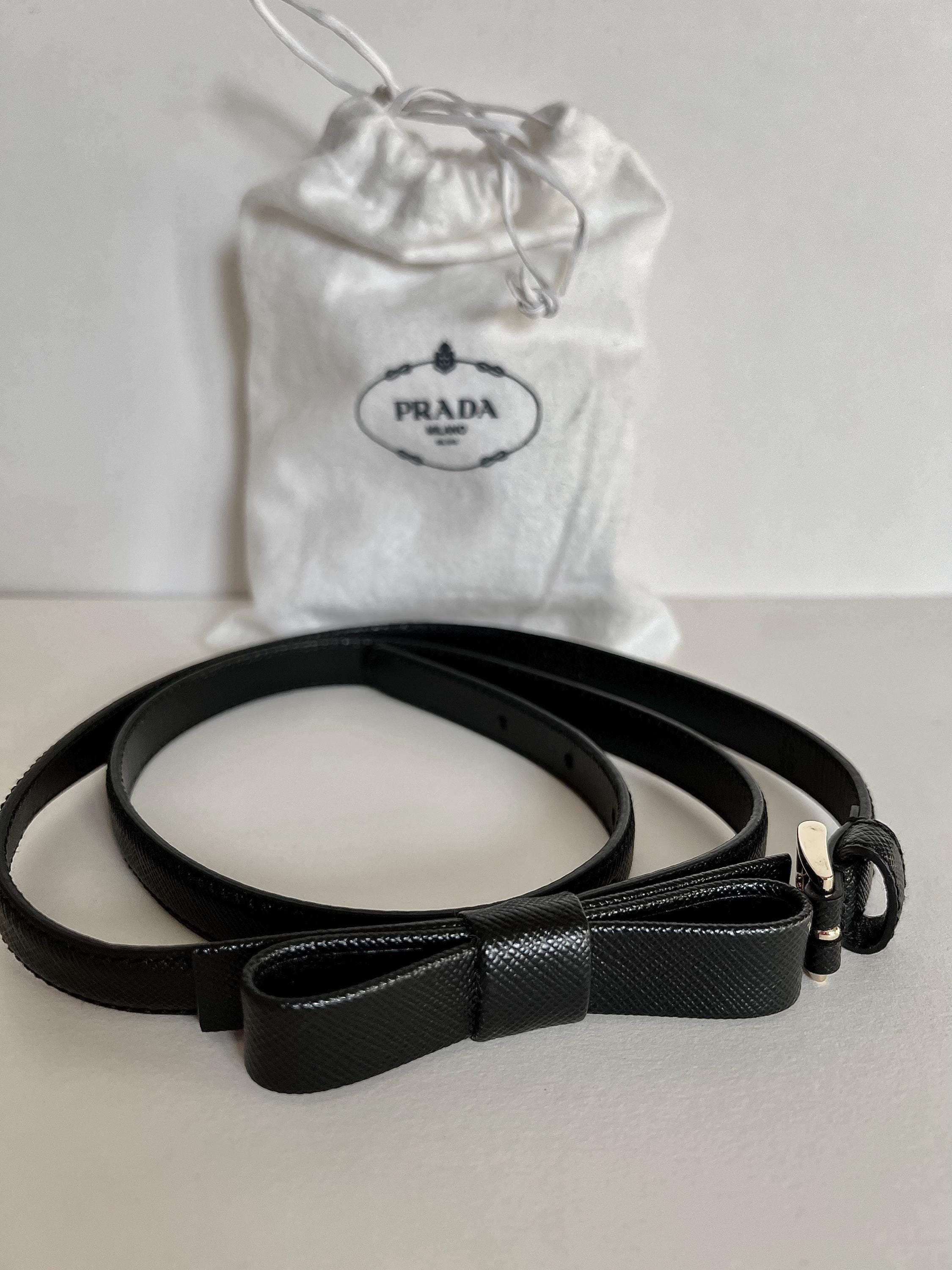 Prada, Leather Skinny Bow Belt , Black, Size 90cm/36/ M/L 