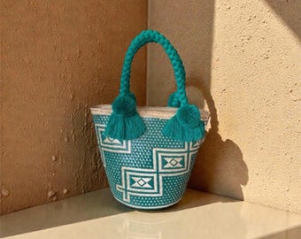 Marisol Teal Straw Bag