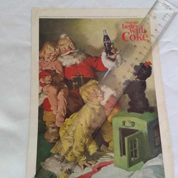 Vintage Santa Christmas Gift Dog Coke Coca-Cola Advertizement 1964 Magazine Antique Collectable Glass Bottle Diet Coke Double Side kids toys