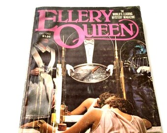 Ellery Queen Mystery Magazine October 1982 Crime Mystery Little Personal Library Vintage Antique Tiny Book Christmas Gift Stocking Stuffer