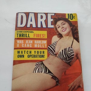 Dare with Men&#39;s Pulp Magazine May 1955 Book Tiny Library Vintage Antique Fiction paperback Gentlemen Stories Pinup Bikini Cover