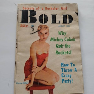 Bold with Diana Millay Men&#39;s Magazine August 1958 Book Tiny Library Vintage Antique Fiction paperback Gentlemen Stories Lady Pinup Articles
