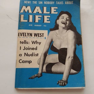 Male Life with Evelyn West Men's Magazine August 1955 Book Tiny Library Vintage Antique Fiction paperback Gentlemen Stories Pinup image 1