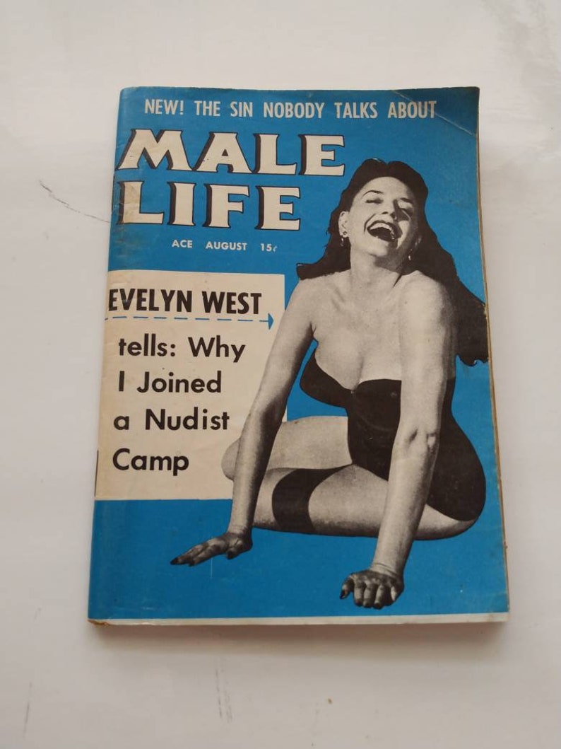 Male Life with Evelyn West Men's Magazine August 1955 Book Tiny Library Vintage Antique Fiction paperback Gentlemen Stories Pinup image 1