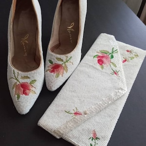 Beaded & Ebroidered Clutch with Matching High Heels - 50s Bag Evening Purse Clutch Vintage Antique Fashion Accessory Classic Handbag