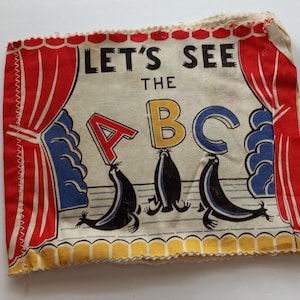 Let&#39;s See the ABC by Peggy Cloth Books No1 1945 Fabric Children Kid Book Library Vintage Antique Collectable Christmas Gift Stocking Stuffer