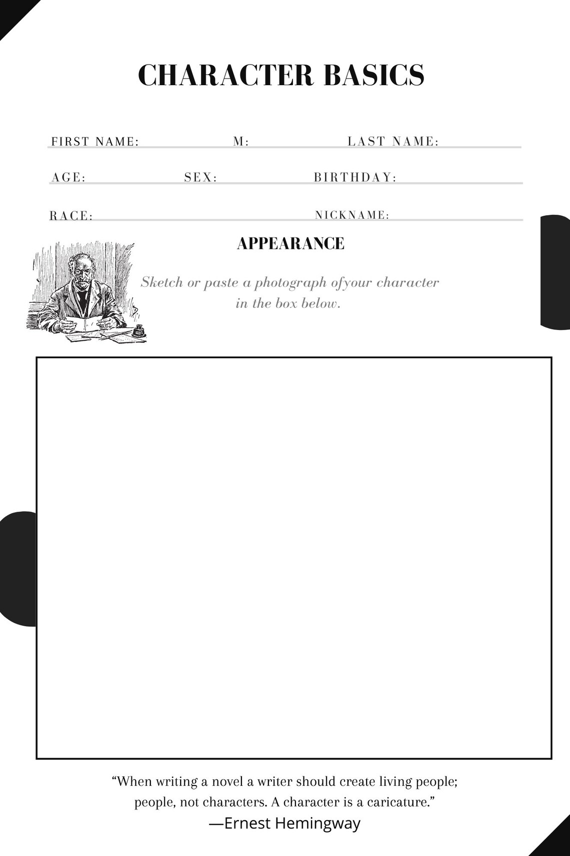 Character Creation Template for Writing - Etsy